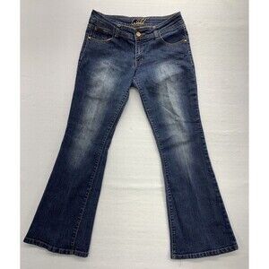 WCKD Womens Denim Jeans Size 11 Medium Wash Wide Leg Distressed Logo Pocket